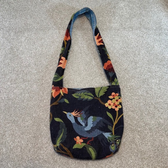 Handmade Handbags - Bohemian Bird Floral Tapestry Shoulder Bag Handmade Plaid lined